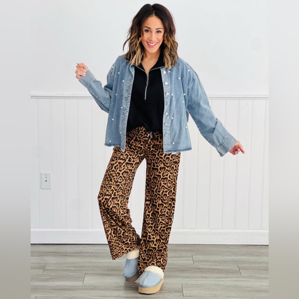 Leopard drawstring pants